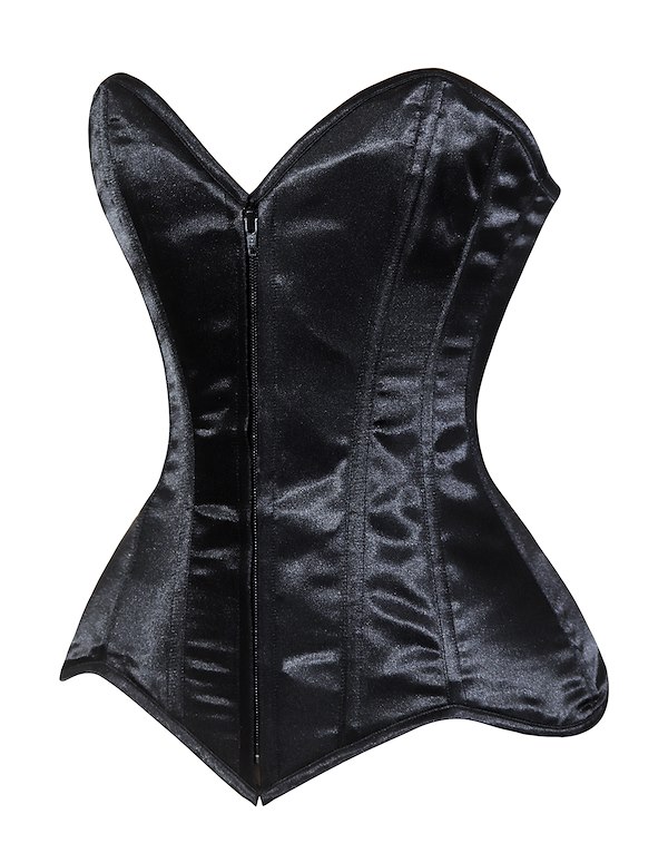 LAVISH SATIN FRONT ZIPPER OVERBUST CORSET ALT2 view Color: BK