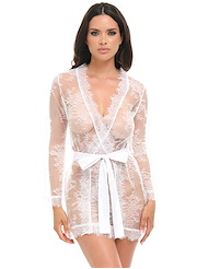 Front view of AMORE EYELASH LACE ROBE