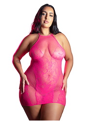Front view of BACK IT UP PLUS SIZE HALTER DRESS
