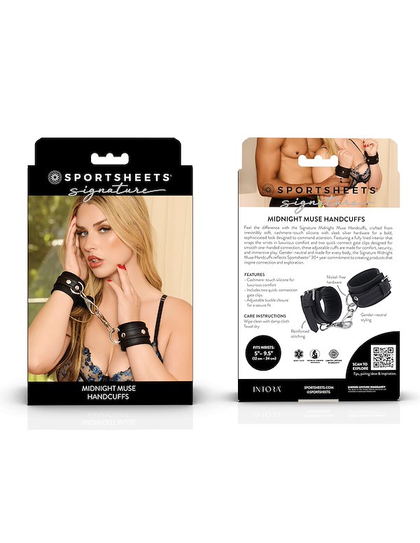 SPORTSHEETS SIGNATURE MIDNIGHT MUSE HANDCUFFS ALT5 view Color: BK