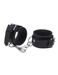 Front view of SPORTSHEETS SIGNATURE MIDNIGHT MUSE HANDCUFFS
