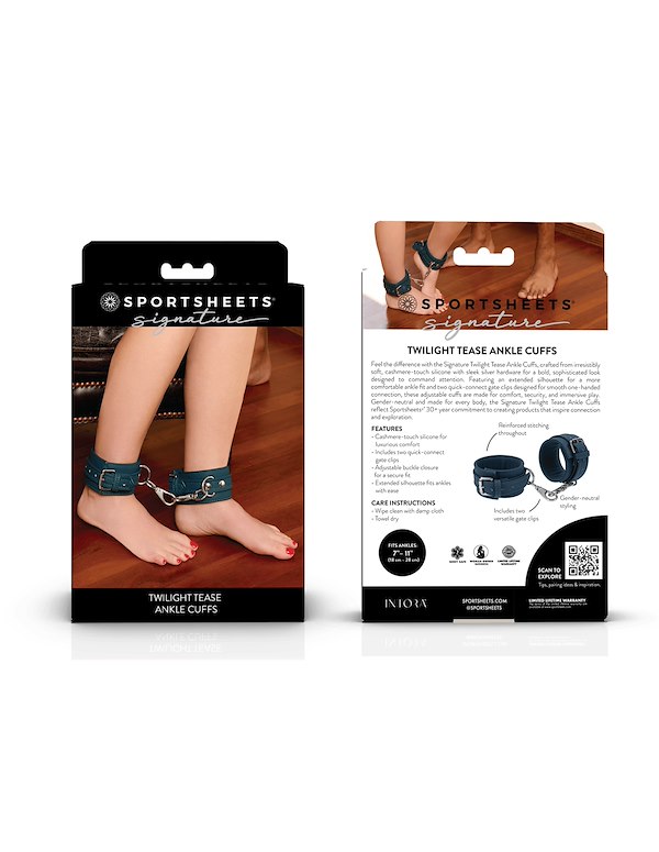 SPORTSHEETS SIGNATURE TWILIGHT TEASE ANKLE CUFFS ALT8 view Color: BL