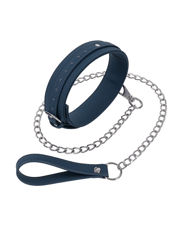 SPORTSHEETS SIGNATURE TWILIGHT TEASE COLLAR & LEASH ALT2 view Color: BL