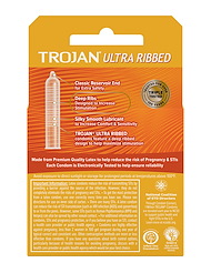 Alternate back view of TROJAN 3PK RIBBED ULTRA