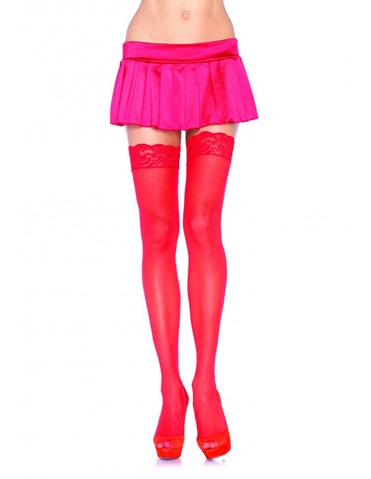 Sheer Lace Top Thigh Highs default view Color: RD