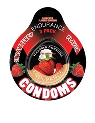 Front view of ENDURANCE STRAWBERRY 3PK CONDOMS