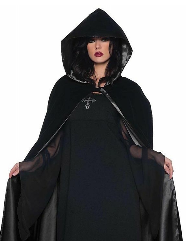 63 Inch Deluxe Velvet And Satin Cape With Hood default view Color: BKB