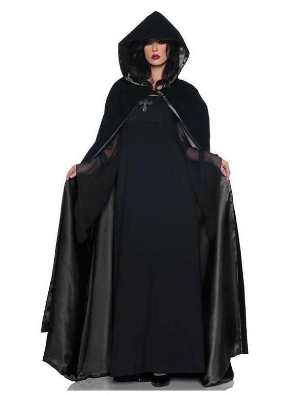 63 Inch Deluxe Velvet And Satin Cape With Hood ALT1 view Color: BKB