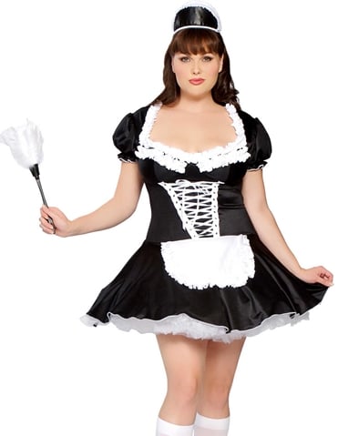 The idea of a voluptuous French maid showing off her curves while she polis...