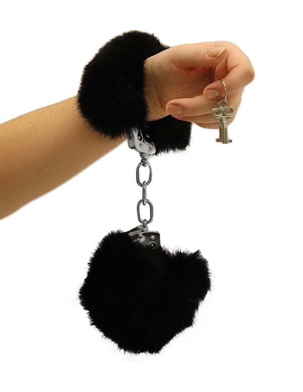 Rabbit Fur Handcuffs Black ALT1 view Color: BK