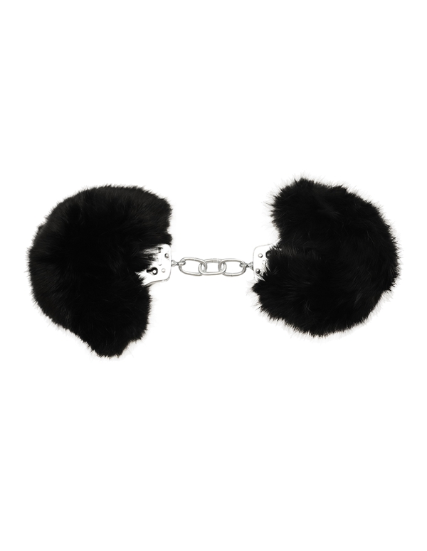 Rabbit Fur Handcuffs Black ALT2 view Color: BK